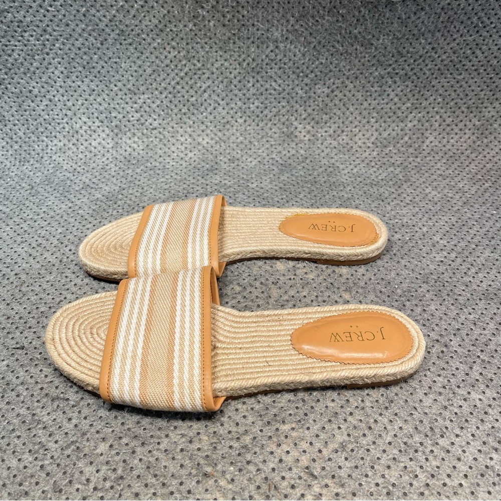 J. Crew Tan and White Striped Slide Sandals